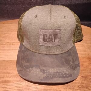 Olive Green Camo Mesh Hat Featuring The Iconic CAT Logo